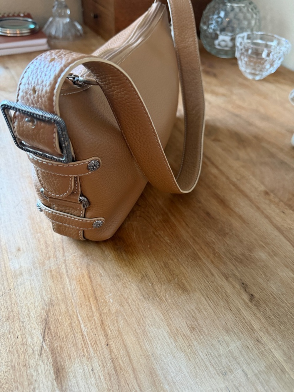 Brighton Tan Pebbled Leather Shoulder Bag with Silver Hardware